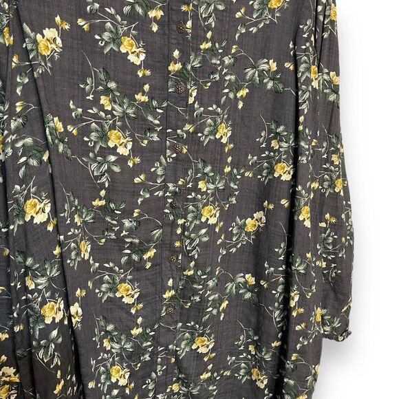 Easel Button Front Tunic Top Women's Medium Navy Blue Floral Casual Modest Shirt - Picture 8 of 13